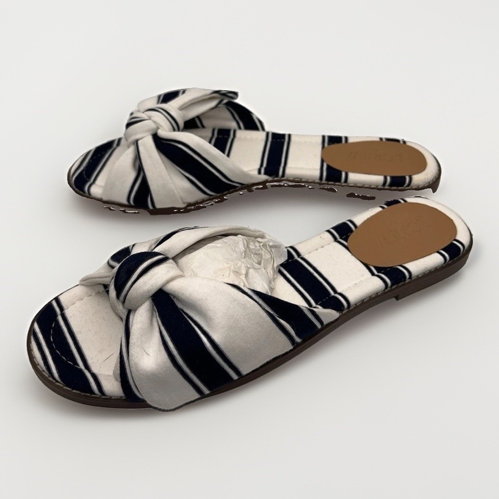 J.Crew Womens Navy White Striped Knot Slide Sandals Flat Summer BG999 Size 8.5